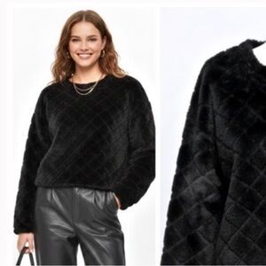Zara Black Faux Fur Quilted Cropped Sweater
